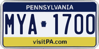 PA license plate MYA1700