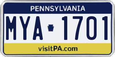PA license plate MYA1701