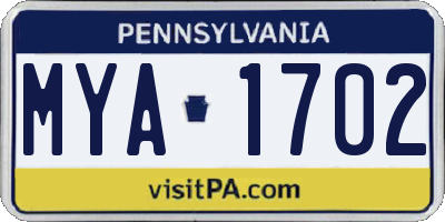 PA license plate MYA1702