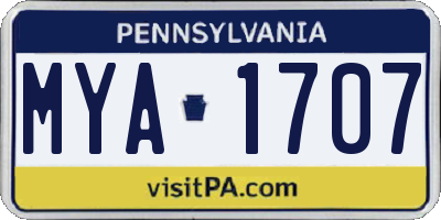 PA license plate MYA1707