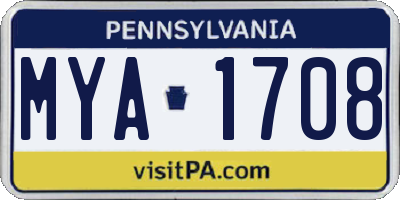 PA license plate MYA1708