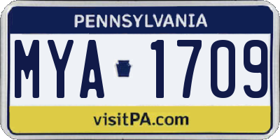 PA license plate MYA1709