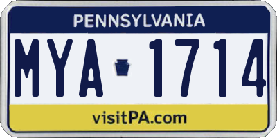 PA license plate MYA1714