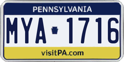 PA license plate MYA1716