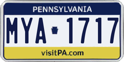 PA license plate MYA1717