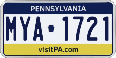 PA license plate MYA1721