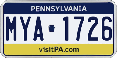 PA license plate MYA1726