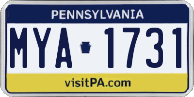 PA license plate MYA1731