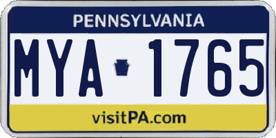 PA license plate MYA1765