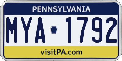 PA license plate MYA1792
