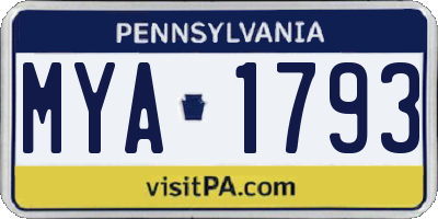 PA license plate MYA1793