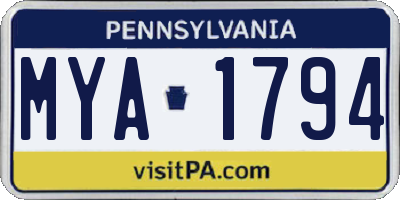 PA license plate MYA1794