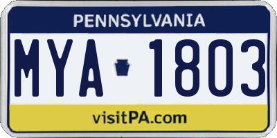 PA license plate MYA1803