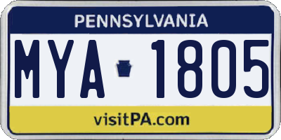 PA license plate MYA1805