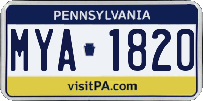PA license plate MYA1820