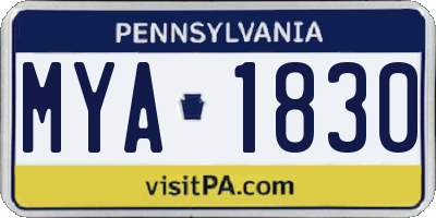 PA license plate MYA1830