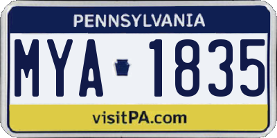PA license plate MYA1835