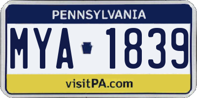 PA license plate MYA1839