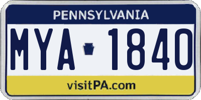 PA license plate MYA1840