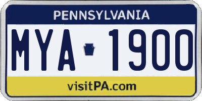 PA license plate MYA1900