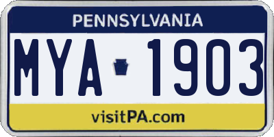 PA license plate MYA1903