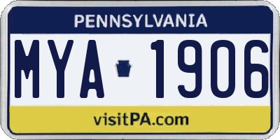 PA license plate MYA1906