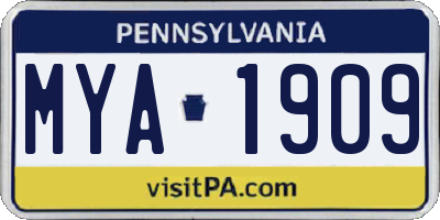 PA license plate MYA1909