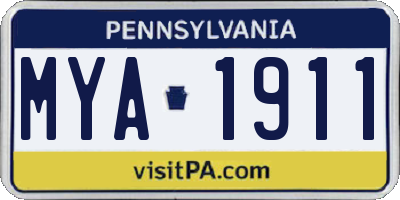 PA license plate MYA1911