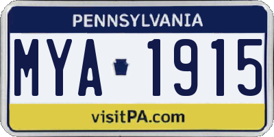 PA license plate MYA1915