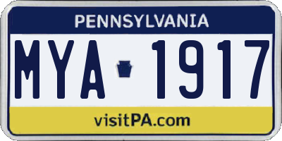 PA license plate MYA1917