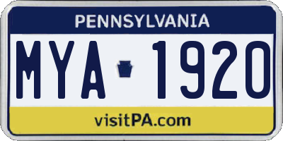 PA license plate MYA1920