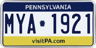 PA license plate MYA1921
