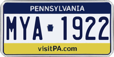 PA license plate MYA1922