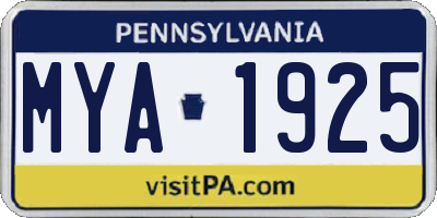 PA license plate MYA1925