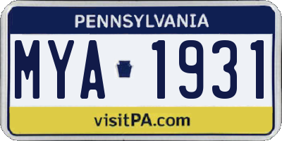 PA license plate MYA1931