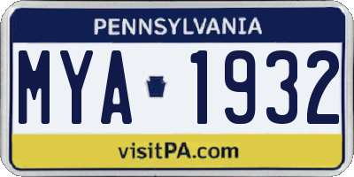 PA license plate MYA1932