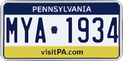 PA license plate MYA1934