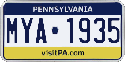 PA license plate MYA1935