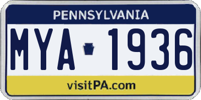 PA license plate MYA1936