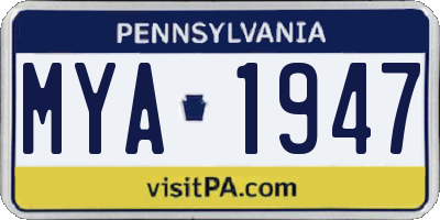 PA license plate MYA1947