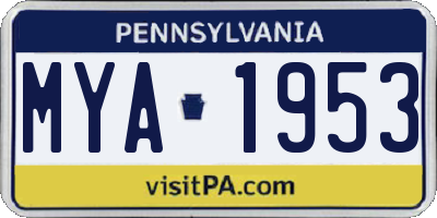 PA license plate MYA1953