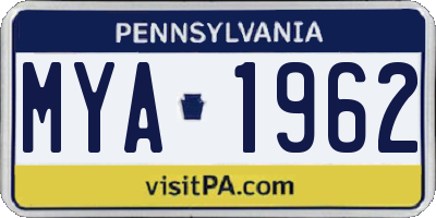 PA license plate MYA1962
