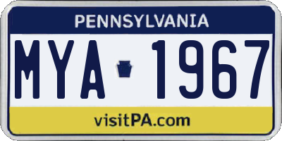 PA license plate MYA1967