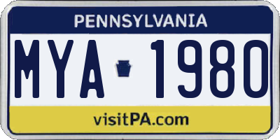 PA license plate MYA1980