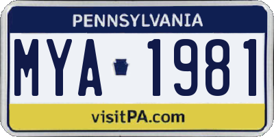 PA license plate MYA1981