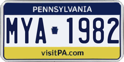 PA license plate MYA1982