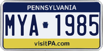 PA license plate MYA1985