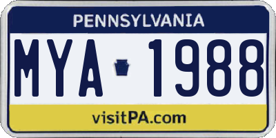 PA license plate MYA1988