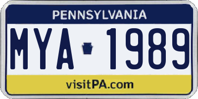 PA license plate MYA1989