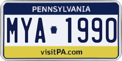 PA license plate MYA1990